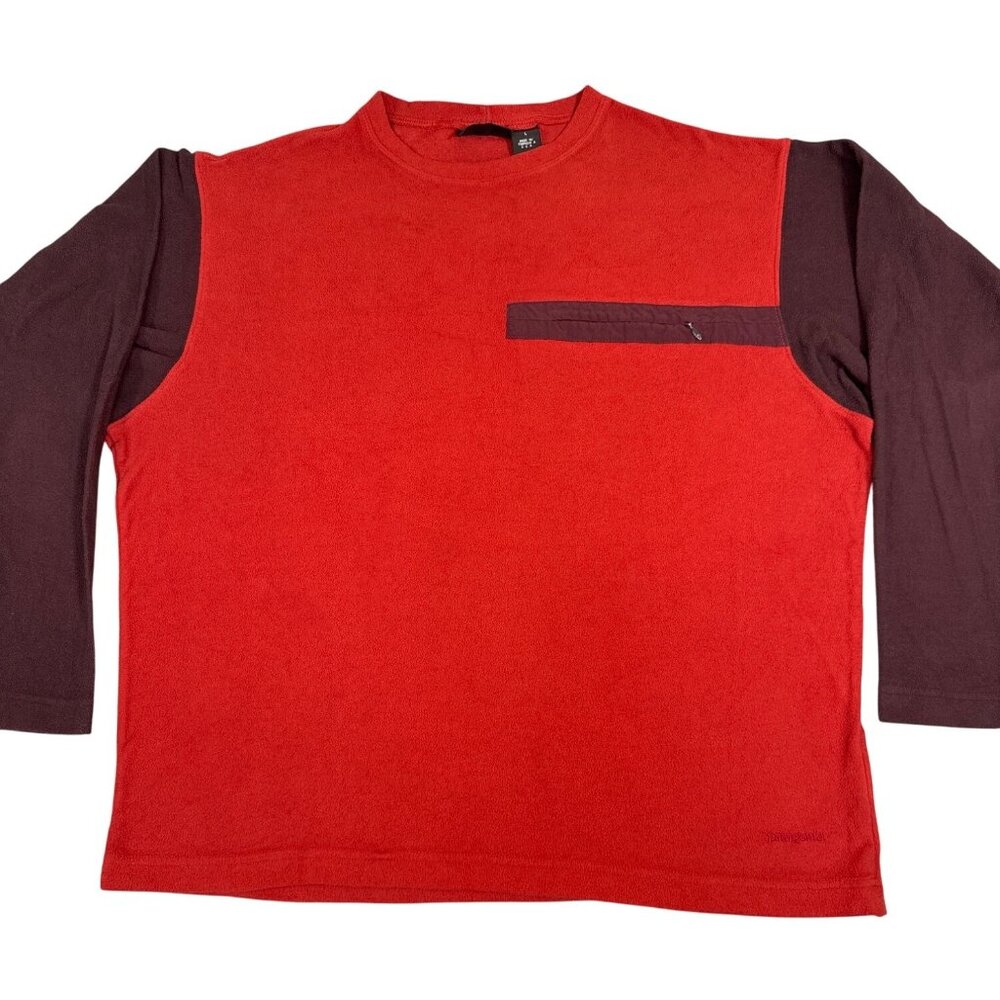 Vtg Patagonia Top Mens L Red/Brown Micro D-Luxe Long Sleeve Lightweight